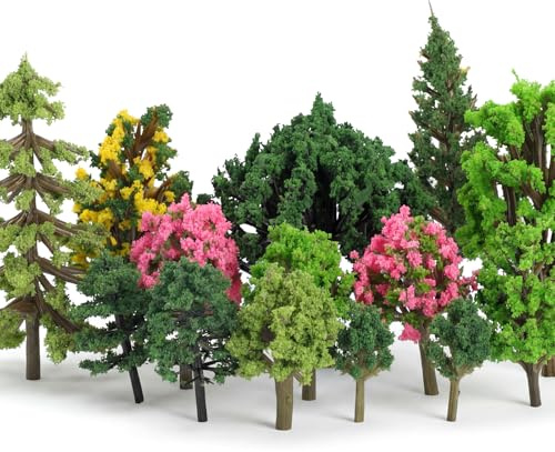 Gtziqa 23 Pcs Mixed Model Trees, 1.02-2.68 Colourful Miniature Trees Diorama Supplies Building Train Scenery Architecture Fake Tree for DIY Crafts, Building, Scenery Landscape