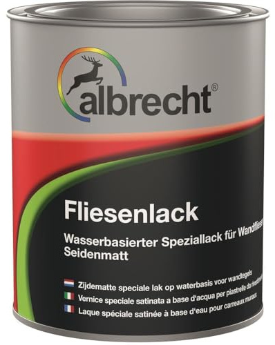 Albrecht Fliesenlack 2,5 L | Weiß seidenmatt | Wasserbasierter Speziallack | 2-in-1 Grundierung & Decklack | Für Wandfliesen in Küche & Bad