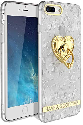 ZCDAYE iPhone 7 Plus Case,Luxury Bling Crystal Diamond Soft TPU Rubber Silicone[Love Ring Holder Design][Kickstand Function] Shockproof Protective Shell Case Cover for iPhone 7 Plus/8 Plus-White