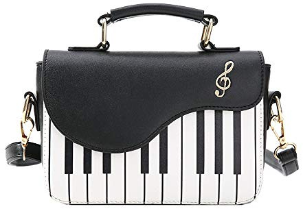 WILDFINDING Piano Music Notes PU Leather Shoulder Tote Bag Purse Crossbody Handbag for Women Girls (Black), 14cm