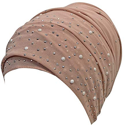 Lina & Lily Sparkle Chiffon Hijab Schal Kopf Turban Stirnband mit silbernen Strasssteinen (Hellrosa)