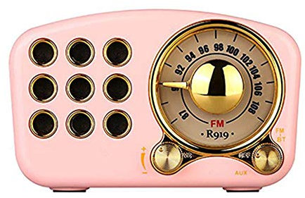 JHKJ Mustang Stereo – Retro Bluetooth Lautsprecher Im Stil des Oldtimer Wiederaufladbar Mp3,ape,wma, Radio Klein, Teleskopantenne,Rosa