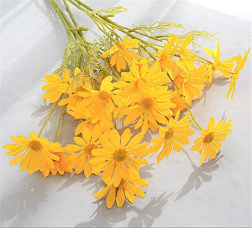 SWECOMZE10 Stücke Künstliche Gänseblümchen, Kunstblumen Plastikblumen Deko, Unechte Blumen für Vase Balkon Herbstdeko Party Büro Hochzeit (Gelb)