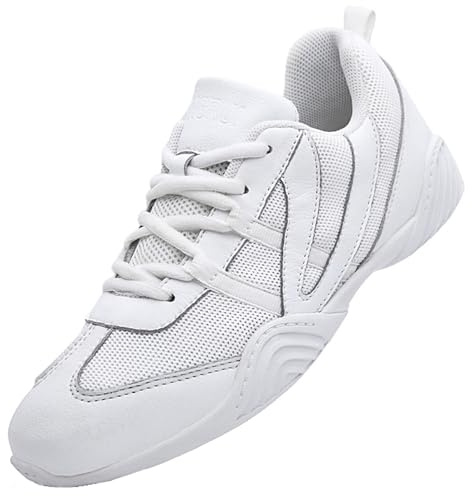 WUIWUIYU Femme Chaussures de Course Sports Mesh Respirante Gym Running/Cheerleading Chaussures de Danse pour Fille -Blanc 38