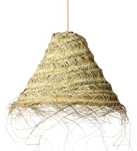 Suspension luminaire doum en osier tressé (M : 40x30cm, Cône)