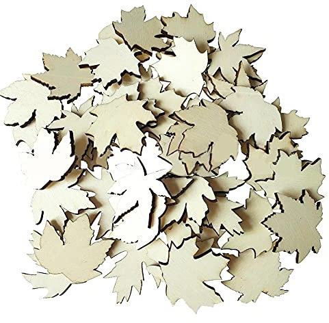 JIHUOO 100 Pièces Embellissements en Bois Feuille Tranche en Bois Forme de Feuille d'Érable Décorations en Bois pour Artisanat Bricolage