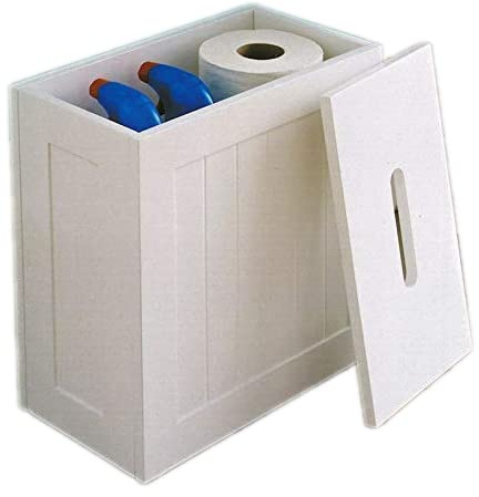 U.saf Slimline Bathroom Storage Unit Compact Wooden Toilet Roll Cabinet Multi-Purpose Storage Box for Toilet Papers Towels & Cleaning Supplies_ 31 x 17 x 33cm. (White)
