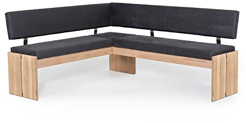 moebel-eins SIRION Eckbank mit Truhe aus Eiche, Material Massivholz/Bezug Mikrofaser, 167 x 192 cm, dunkelgrau