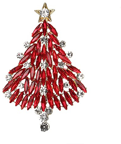Clearine Weihnachtsbaum Brosche für Damen Funkelnde Marquise-Strass Pin für Kleidung Weihnachten Klar Silber-Ton