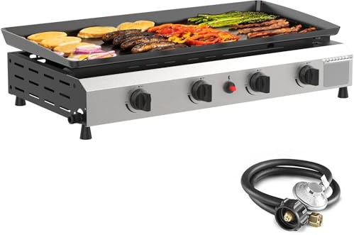 SKOK 4 Burner Flat Top Gas Griddle-30 Inch Outdoor Propane Griddle-40000 BTU Propane Fuelled, Portable Gas Grill Camping Griddle Station for Kitchen, BBQ, Camping