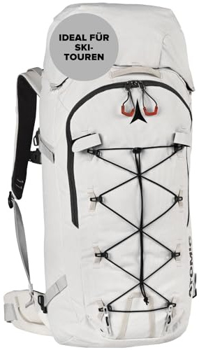 ATOMIC Backland FR 32+ Off White – lätt skidryggsäck med flexibelt förvaringsutrymme och rulltopp – alpin vandringsryggsäck med mer än 32 l – robust och mångsidig skidryggsäck med höftbälte