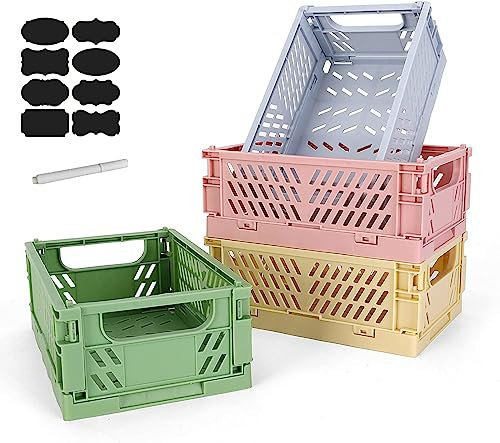 4 Cassette Plastica Impilabili,Cestino Portaoggetti,15×10×6cm Cestini Pieghevoli di Stoccaggio,Pieghevole Scatole di Immagazzinaggio Colorato Scatola di Stoccaggio Adatto per la Cucina,Bagno,Ufficio
