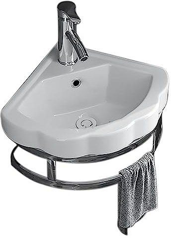POWRZZZY Kleines Mini Handwaschbecken Design Waschbecken Hängewaschbecken mit Wasserhahn Handwaschbecken mit Überlaufschutz Badezimmer Nostalgie Kleiner Waschplatz Zur Wandaufhängung