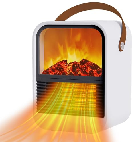 ZJFLNZYC Portable Mini Electric Fireplace Heater,Small Room Space Heaters for Indoor Use with 3D Flames,PTC Ceramic Heater, Desk Space Heater for Bedroom,Bathroom and Office Quiet Small(White)