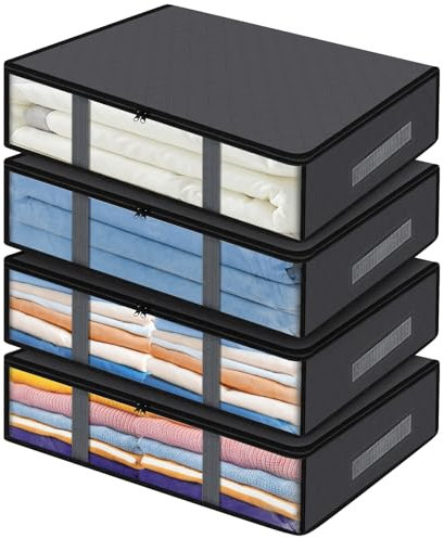 Cinnani 4 Stück 40L Unterbettkommode, Unterbett Aufbewahrungsbox mit Deckel, Faltbare Kleidung Aufbewahrung Aufbewahrungstasche für Bettdecken Kleidung Unterbett Kleiderschrank