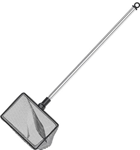 Pawfly 10 cm Rete per Pesci d'Acquario con Manico Telescopico in Acciaio Inox Piccola Rete Quadrata a Maglie Fini e Morbide Fanghi Residui di Cibo Rete di Pulizia per La Scrematura