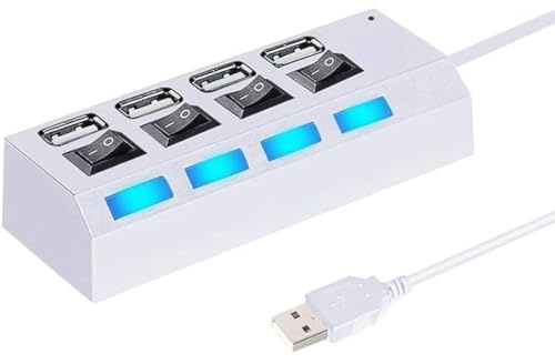 USB 2.0 Hub, Portable USB Extension Hub, Multiport USB Splitter Adapter, 4 Port USB Hub 2.0, USB Powered Plug Hub, USB Dock, USB Extender With Lights And On/Off Power Switches For Laptop Pc & More