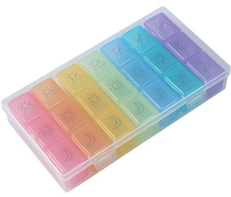 Lancoon Travel Pillendose Tablettenbox Feuchtigkeitsbeständig, 7 Tage, Tragbar, Leicht zu Reinigen, Großes Fach Mit Herausnehmbaren Einzelnen Pillenbehältern für Vitaminpräparate Ergänzungen