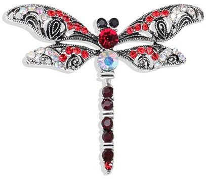 Wendalern Broche Libellule Strass Diamant Cz Insecte Cristal Rouge Élégante Bouquet de Mariée Corsage Bijoux pour Femmes Filles