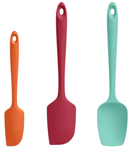 U-Taste silikonspatlar set om 3, 315 ℃ värmebeständig non-stick gummispatel, BPA-fri flexibel degskrapa och kakskrapa för matlagning mixa baka dekorera (flerfärgad)