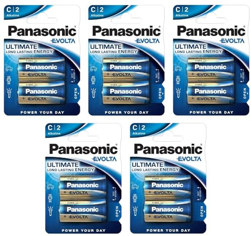 PANASONIC - Lote de 5 ampollas de 2 pilas Evolta Baby C LR14-1,5 V