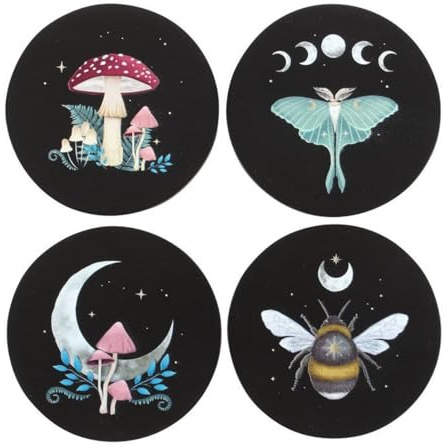 Lot de 4 dessous de verre magiques avec détails enchanteurs de la forêt sombre – Lot de 4 dessous de verre – Ensemble de sous-verres pour décoration magique