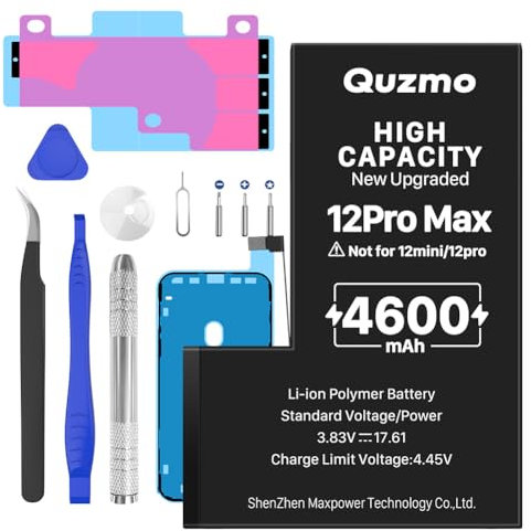 Batterie pour iPhone 12 Pro Max, 4600mAh Batterie de Remplacement Haute Capacité Compatible avec iPhone 12 Pro Max modèles A2410, A2411, A2412, A2342 avec kit d'outils