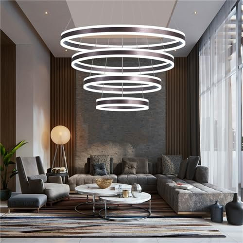 Moderne LED Pendelleuchte, Wohnzimmerlampe Ring Design Schwarz Höhenverstellbare Pendelleuchten Dimmbare Esszimmerleuchte Mit Memory Funktion Kronleuchter Schlafzimmer Küche Indoor (Größe : A-40+60CM