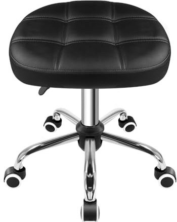 FURWOO Oval Rolling Stool Height Adjustable Massage Chair on Wheels for Spa Salon Black