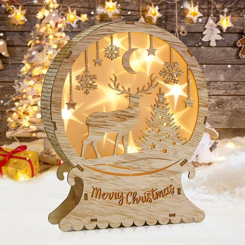 Aragallant LED Weihnachtsbeleuchtung aus Holz, Weihnachtsstern Beleuchtung Fensterbeleuchtung, Weihnachtsschmuck Holz, LED Elch Licht, Weihnachtsdeko für Innen Balkon (Elk)
