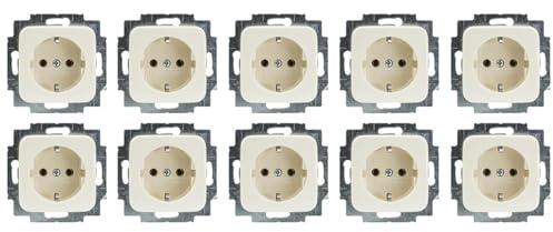 10 Stück Busch-Jaeger 20 EUC-212 SCHUKO Steckdose | Busch-Duro 2000 SI (Duroplast) Cremeweiß 2CKA002011A1318