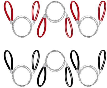 6 Piezas Mini Sierra de Alambre de Acero Inoxidable, 70 cm Sierra de Bolsillo con Trabillas, Sierra de Alambre Mejorada para Madera y Plástico, ideal para Exteriores, Camping, Viajes(Rojo, Negro)