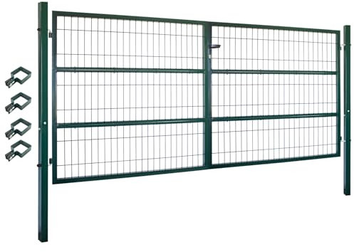 V2Aox Gartentor Tor Gartenzaun Zaun 300x140 cm Doppelflügelig Gartentür aus Metall für Stabmattenzaun Abschließbar inkl. Pfosten Grün