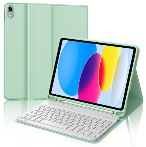 Funda con Teclado para iPad A16 11ª Generación 2025/10ª Generación 2022, Teclado Bluetooth Inalámbrico, Funda Delgada con Ranura para Bolígrafo para iPad 11ª/10ª Gen 10.9/11 Pulgadas, Verde Claro