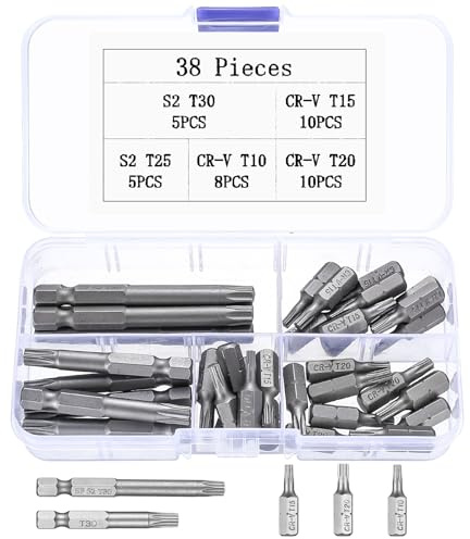 38 Pz per Torx Inserti per Avvitatore, Set di Punte Magnetiche per Cacciavite, T10 T15 T20 T25 T30 Set di Punte per Cacciavite Elettrico, Set Punte per Avvitatore Magnetiche, Inserti Esagonali 1/4''