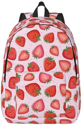 VOSERY Sac à dos en toile pour homme et femme, sac à dos de voyage décontracté, sac à dos léger à la fraise kawaii, noir, Medium