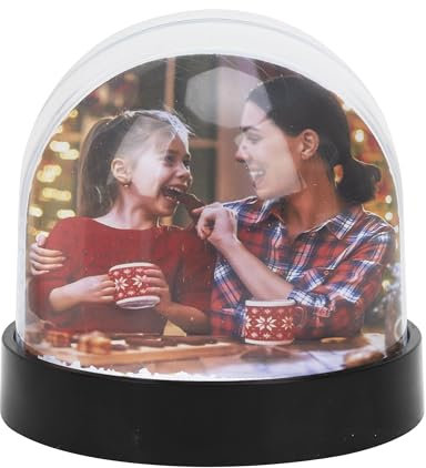 Personalisierte Schneekugel mit 2 x Bild 9x8cm Schüttelkugel Individuelle Bilderrahmen (Schwarzer Boden)