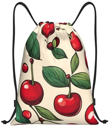 Rucksack Mit Kordelzug Schöne Süße Kirsche 2 Druck Gymnastikbeutel Erwachsene Schultertasche Faltbar Sportbeutel, Für Strand, Schule, 36x42cm