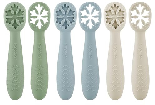 PandaEar Juego de 6 Cucharas de Aprendizaje para Bebé | Cuchara para Papilla, Cuchara de Alimentación, Cucharas de Silicona Suaves y Flexibles | Sin BPA | Para Bebés y Niños desde los 4 Meses