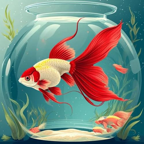 Malen Nach Zahlen Erwachsene Goldfischbecken, DIY Kreativ Set Erwachsene, 100x100cm Malen Nach Zahlen Kinder und Anfänger, mit Pinseln und Acrylfarben Handgemalt Ölgemälde Leinwand, Gifts Decor D-844