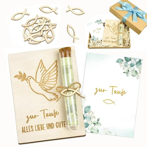 Geschenk zur taufe Taufgeschenk für Mädchen & Jungen: Holz Geschenkverpackung mit Taufkarte. Sinnvolle Geldgeschenke zur Taufe, ideal als Taufgeschenke von Großeltern