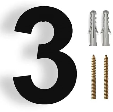 6/8/12 Inch Floating House Numbers Modern Metal Stainless Steel Door Number Silver/Black Mailbox Address Sign with Screws, for Wall Decor Apartment Garden Yard Hotel Cafe Office Street(Black 3,12In)