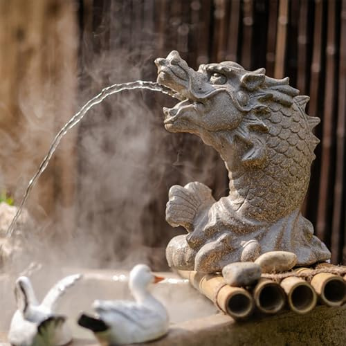 ZYZSY Wasserspeier-Figuren Drache, Einzelfigur Teichfigur Gartenstatue, Wasserspiel Garten Deko, für Gartenteiche, Terrassen - Balkone - Maritime Deko