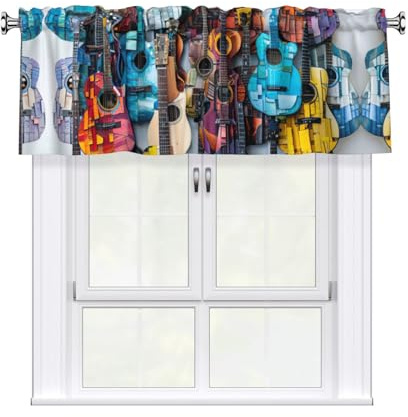 Cortinas con cenefa de ventana con estampado acústico y guitarras, 137 x 45 cm, para cocina, baño, lavandería, decoración del hogar