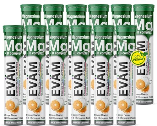 EVÄM | Magnesium + Vitamin B Complex Brausetabletten | Hochdosiertes Magnesium Elektrolyt mit Vitamin B1 B2 B6 B12 | Für Muskeln Energie Stoffwechsel | 20 Brausetabletten | Vegan | Zuckerfrei