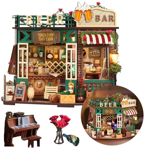 TOPBSFARNY Casetta per bambole fai da te in miniatura con mobili e illuminazione a LED, in legno 3D, regalo per famiglia/amici