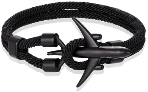 Herrarmband Paracord Flygplan Ankare Svart-19 cm