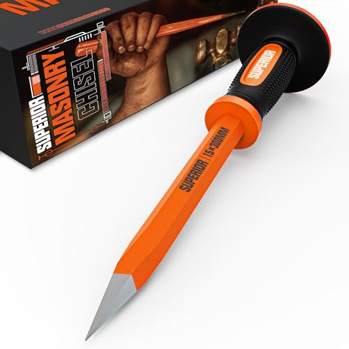 KIRXST Heavy Duty Masonry Chisel, 12 Inch Point Chisel with Hand Protection Concrete Chisel Tools, for Demolition, Mason, Carving, Concrete