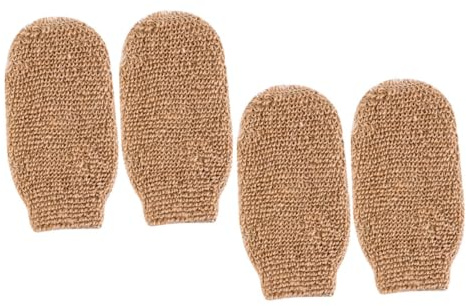BESPORTBLE Bath Scrubber Gloves Portable Dead Skin Removers 4pcs Linen Toweling Fabric Khaki Exfoliating Shower Mitts for Face and Foot Camping Trips