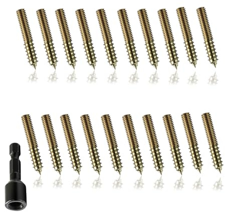 20 Pack 5/16-18 x 2 Inch Hanger Bolts, Gold Double Headed Bolt with Driver Bit, Self Tapping Screw for Wood Furniture Joint, DIY Projects，Threaded Rod Screws